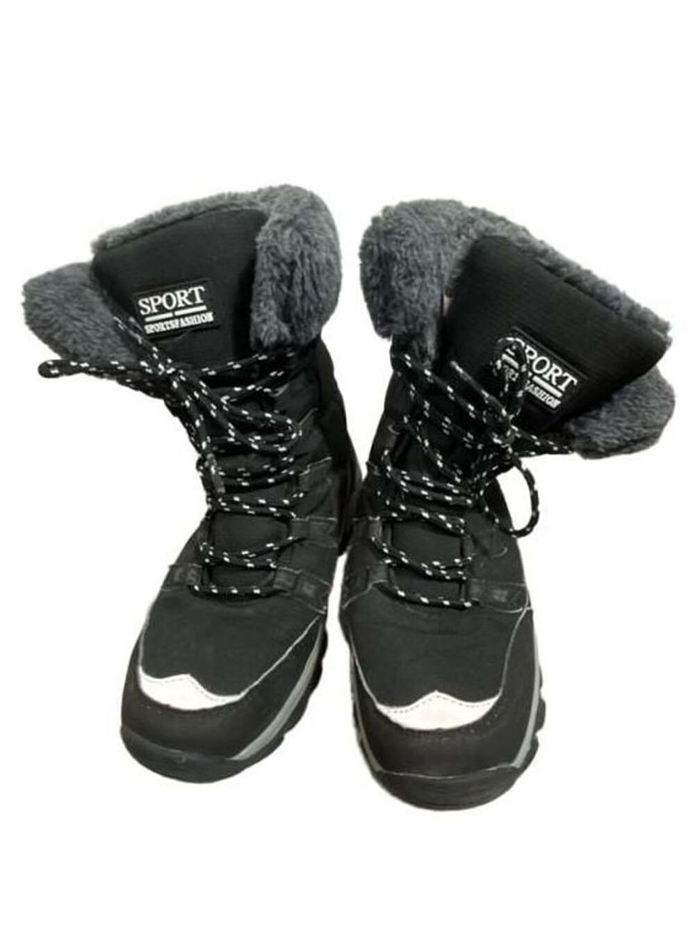 SPORT SPORTSFASHION Snow Boots Size 37 Black Faux Fur Lined Winter Hiking
